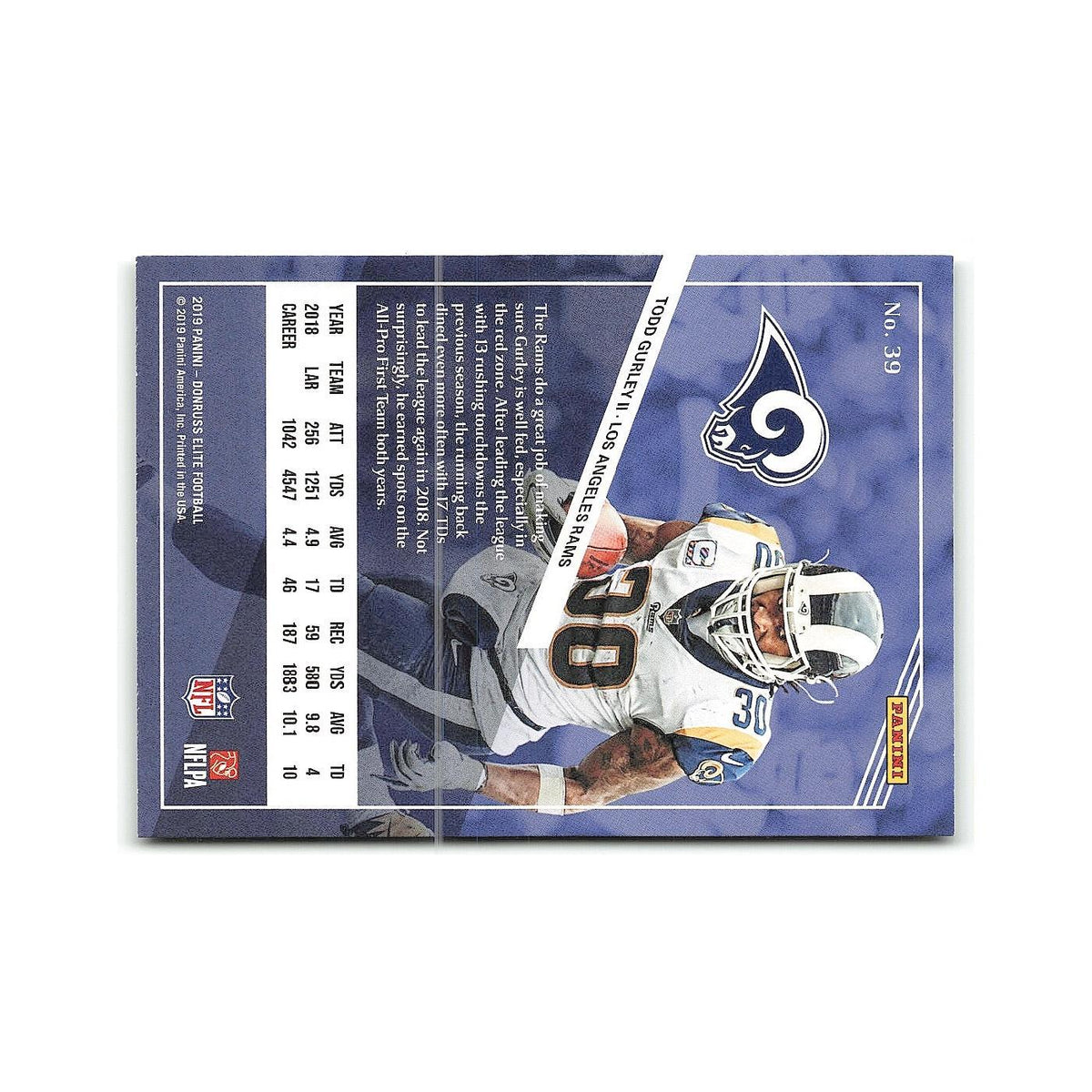 Todd Gurley II 2019 Donruss Elite #39 Los Angeles Rams Football Card NM