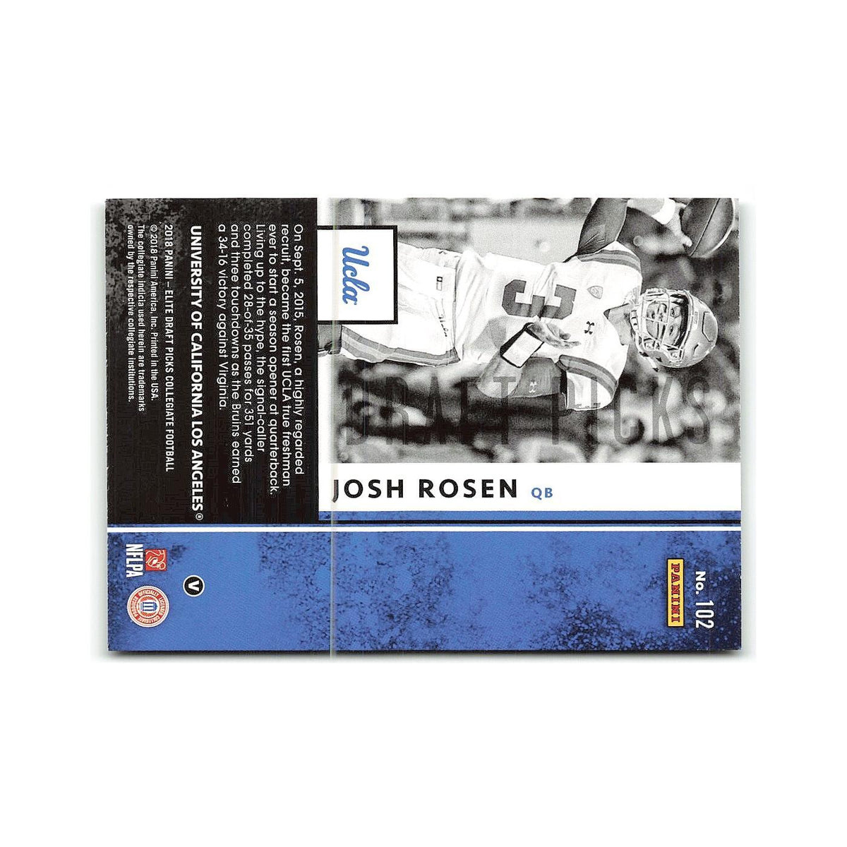 Josh Rosen Rookie 2018 Panini Elite Draft Picks #102 UCLA Bruins NM