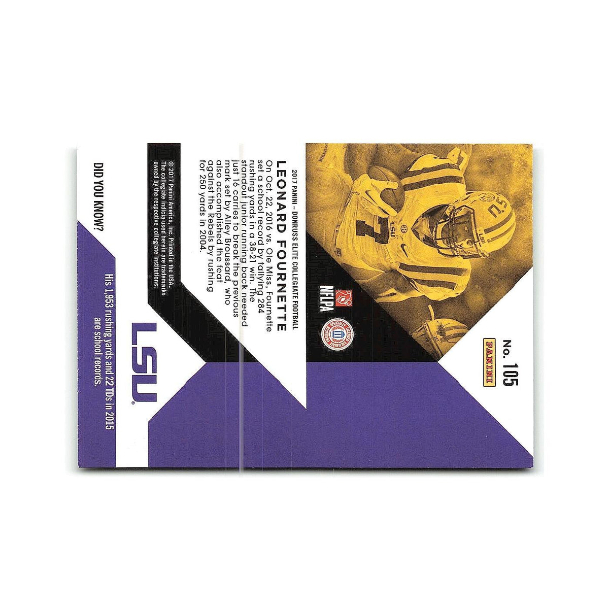 Leonard Fournette Rookie 2017 Panini Elite Draft Picks #105 LSU Tigers NM