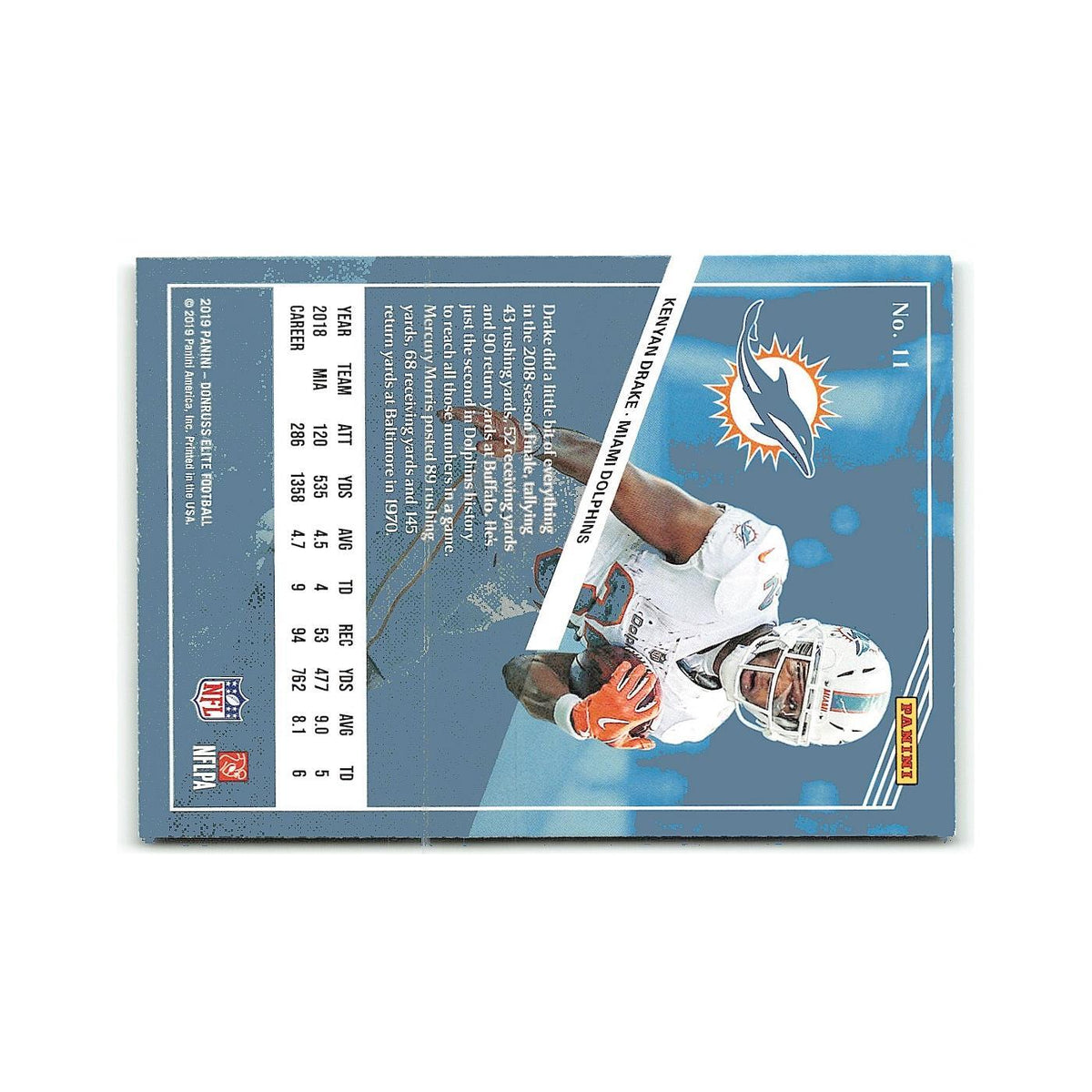 Kenyan Drake 2019 Donruss Elite #11 Miami Dolphins Football Card NM