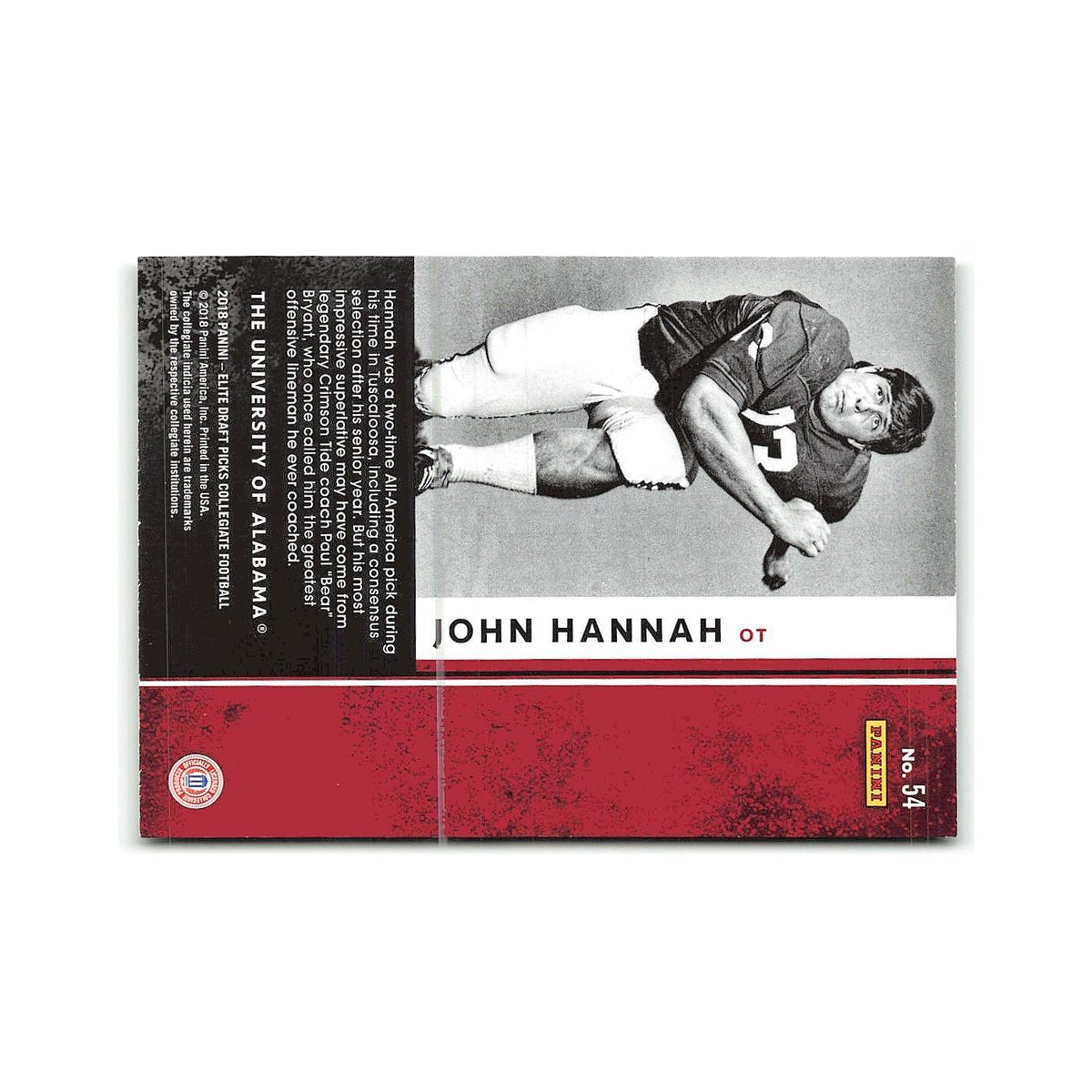 John Hannah 2018 Panini Elite Draft Picks #54 Alabama Crimson Tide NM