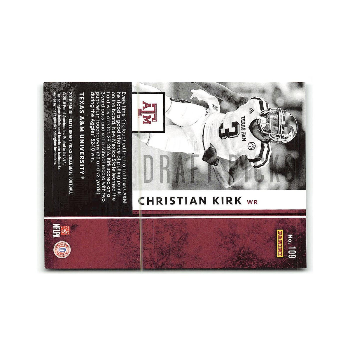 Christian Kirk Rookie 2018 Panini Elite Draft Picks #109 Texas A&M Aggies NM