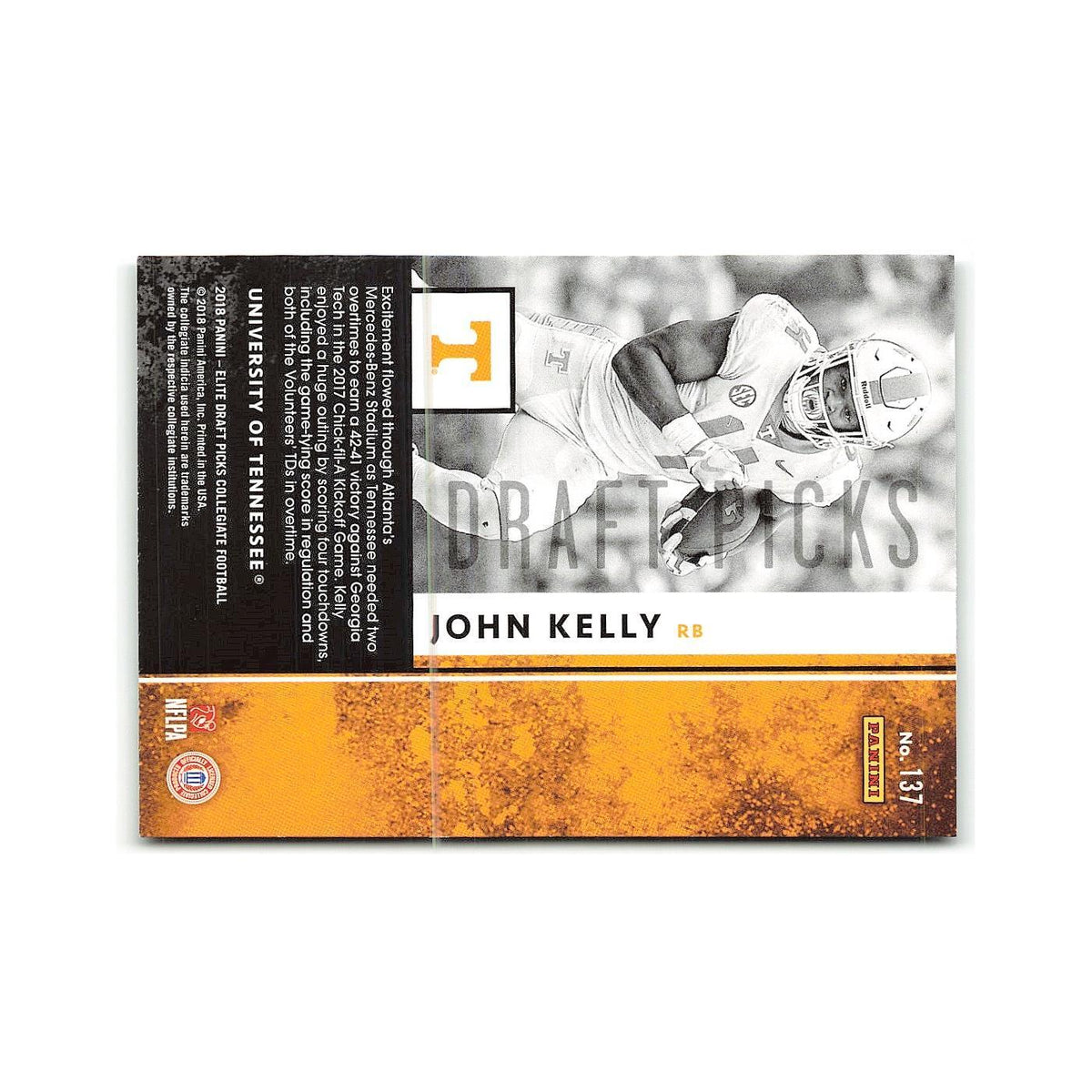 John Kelly Rookie 2018 Panini Elite Draft Picks #137 Tennessee Volunteers NM
