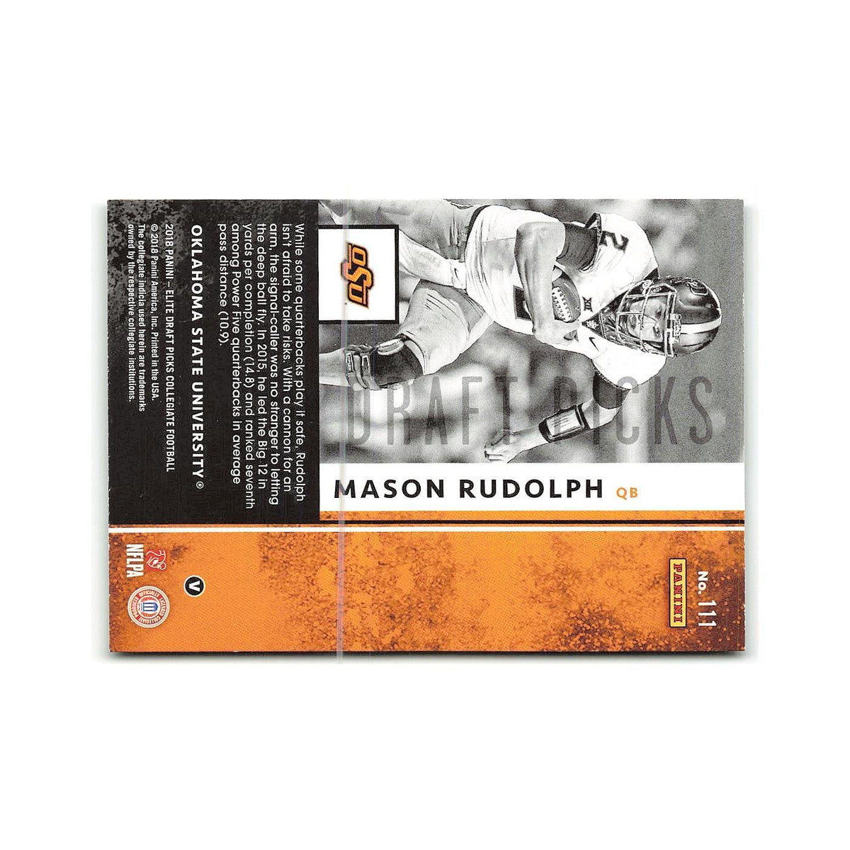Mason Rudolph Rookie 2018 Panini Elite Draft Picks #111 NM