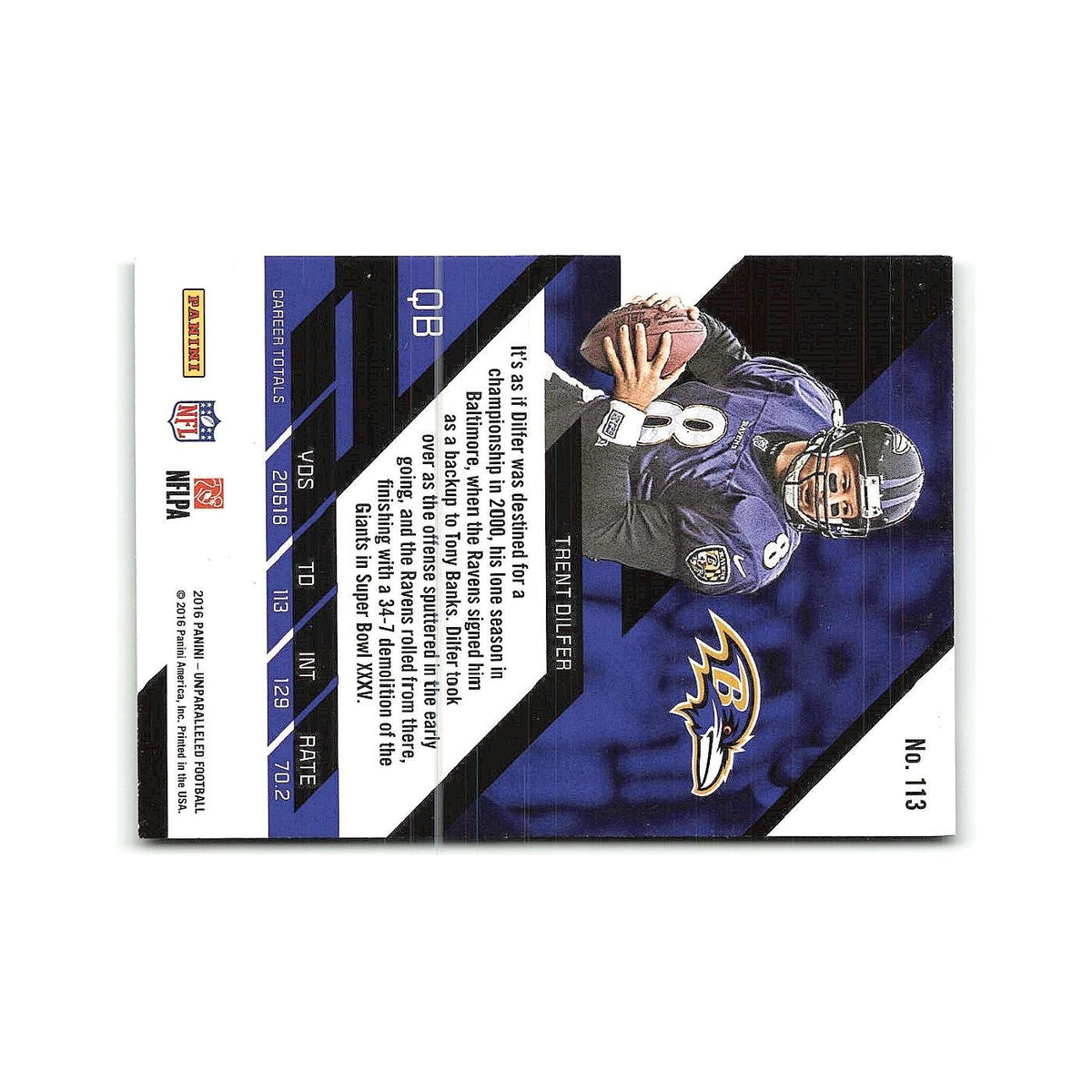 Trent Dilfer 2016 Panini Unparalleled #113 Baltimore Ravens Football Card NM