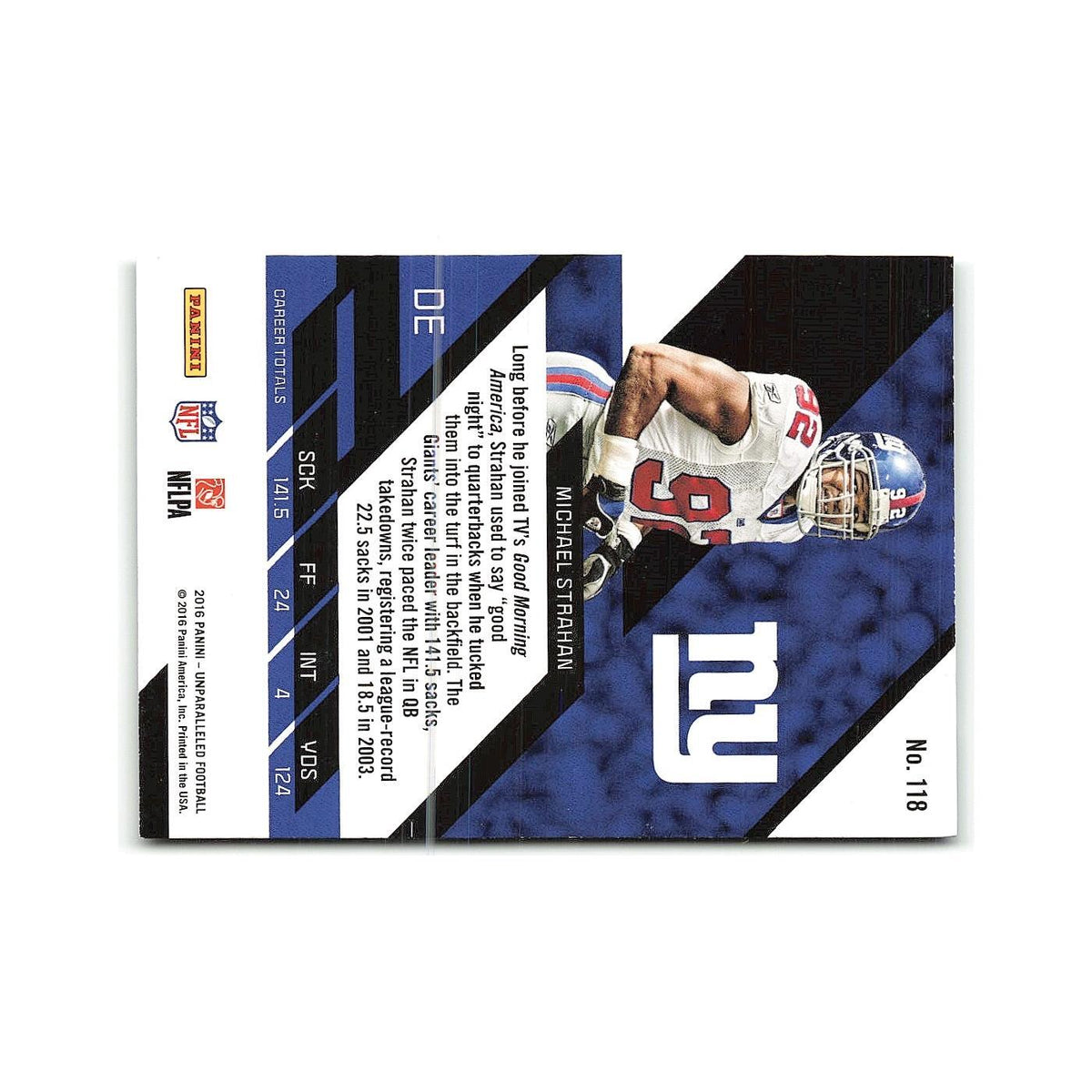 Michael Strahan 2016 Panini Unparalleled #118 New York Giants Football Card NM