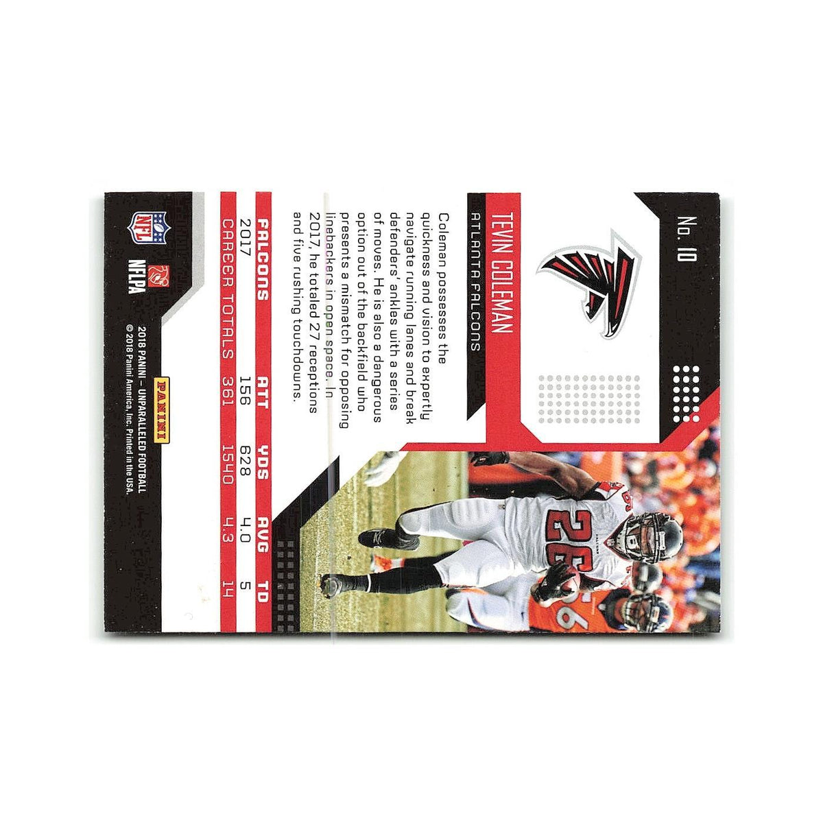 Tevin Coleman 2018 Panini Unparalleled #10 Atlanta Falcons Football Card NM