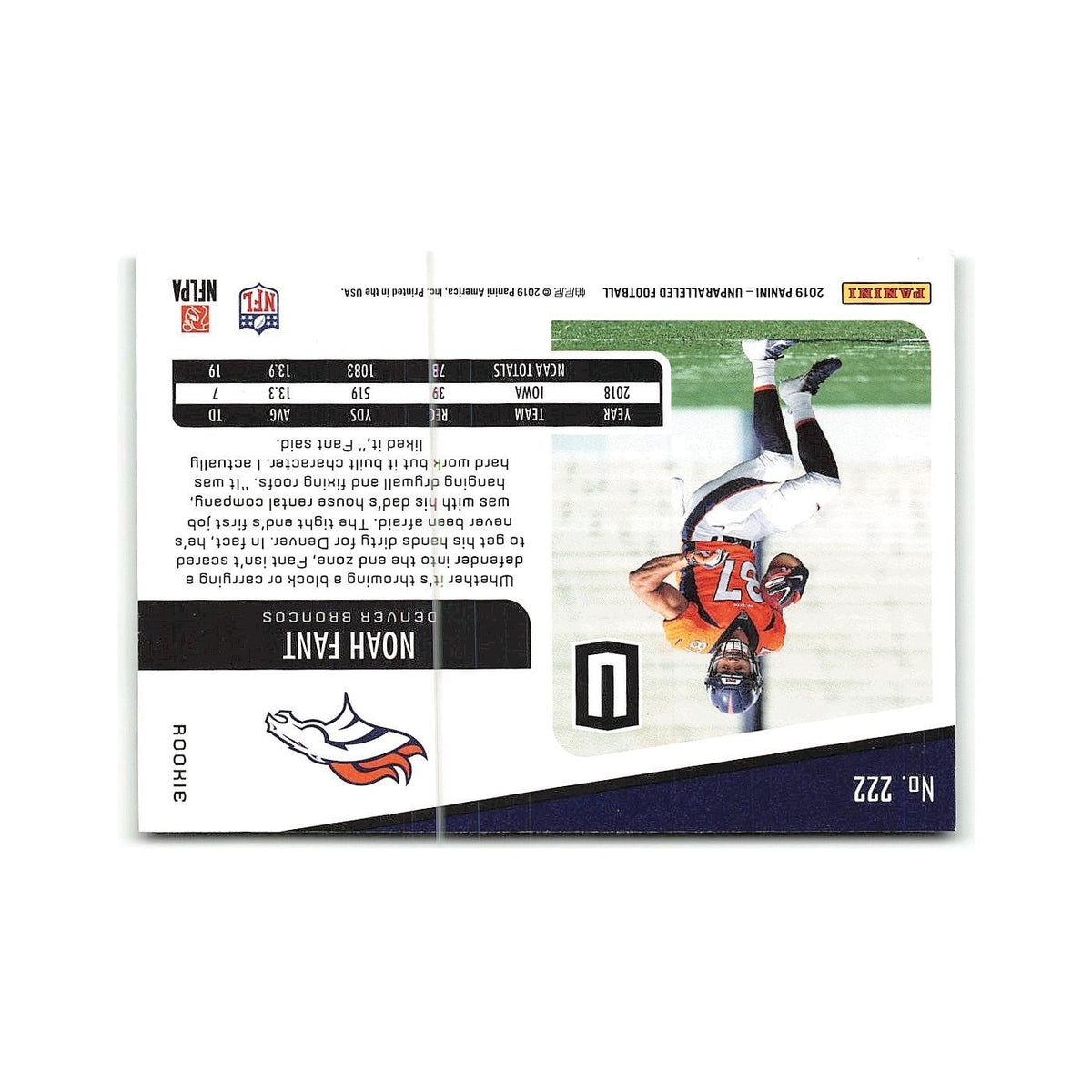 Noah Fant Rookie 2019 Panini Unparalleled #222 Denver Broncos Football Card NM