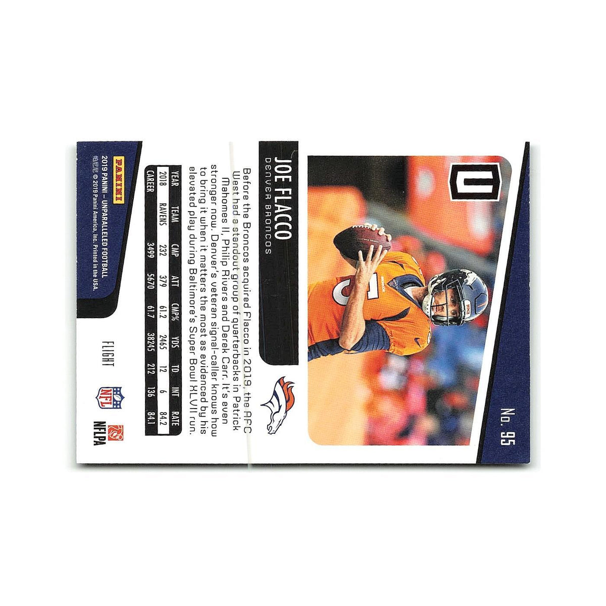 Joe Flacco 2019 Panini Unparalleled #95 Denver Broncos Football Card NM