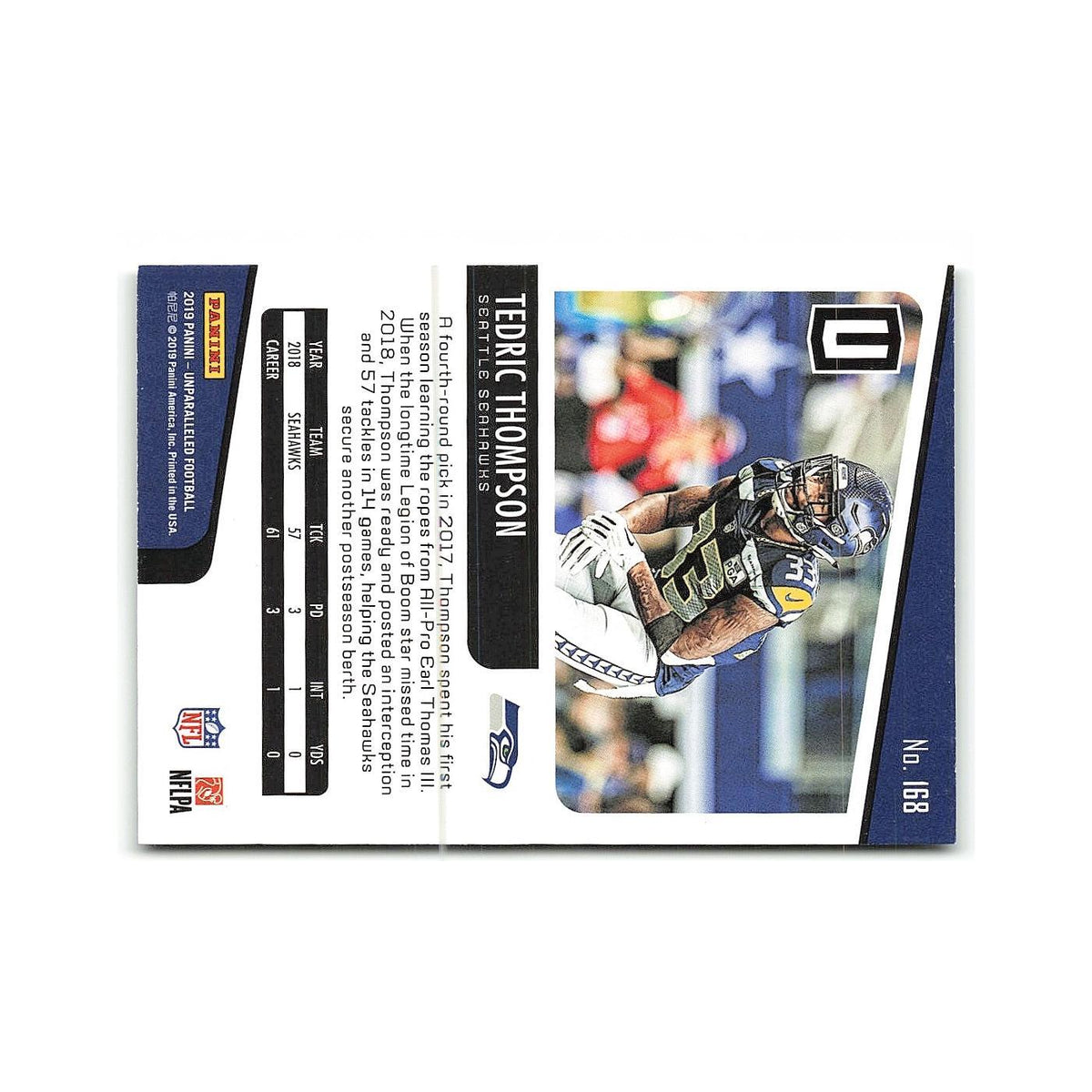 Tedric Thompson Rookie 2019 Panini Unparalleled #168 Seattle Seahawks NM