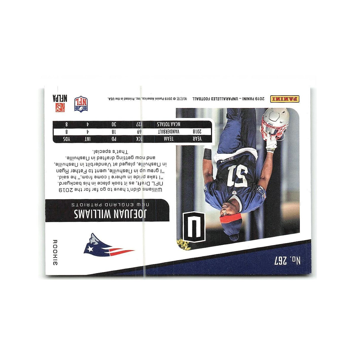 Joejuan Williams Rookie 2019 Panini Unparalleled Rookie Signatures #267 NM