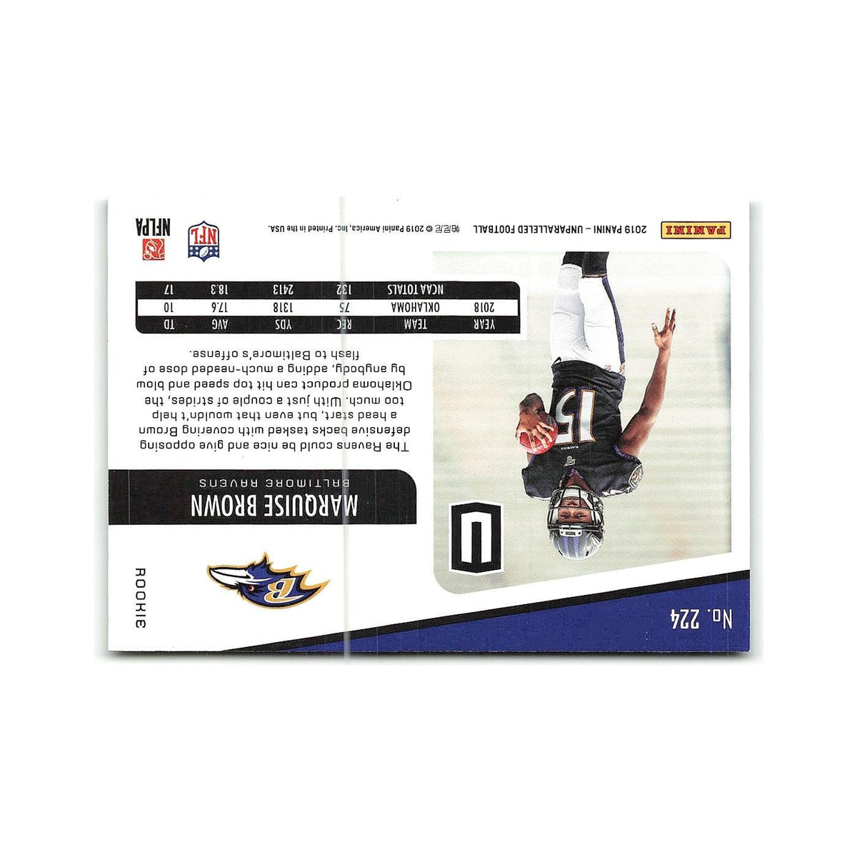 Marquise Brown Rookie 2019 Panini Unparalleled #224 Baltimore Ravens NM