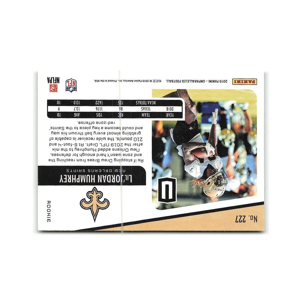 Lil'Jordan Humphrey Rookie 2019 Panini Unparalleled #227 New Orleans Saints NM