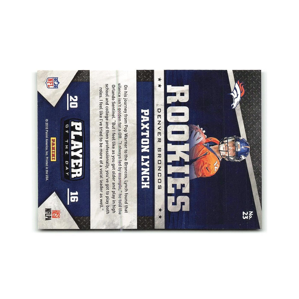 Paxton Lynch Rookie 2016 Panini Player of the Day #32 Denver Broncos NM