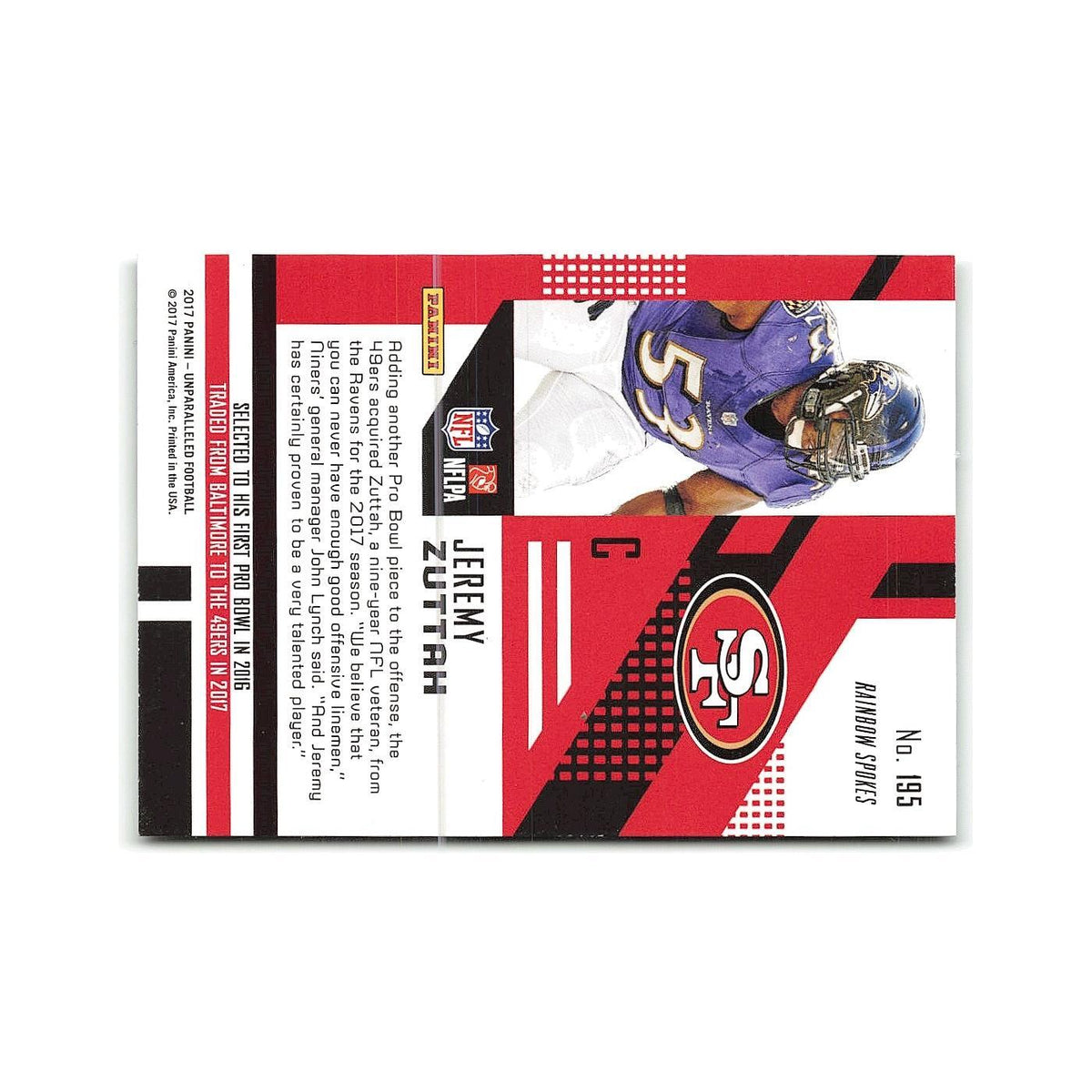 Jeremy Zuttah Rookie 2017 Panini Unparalleled Pink #195 San Francisco 49ers NM