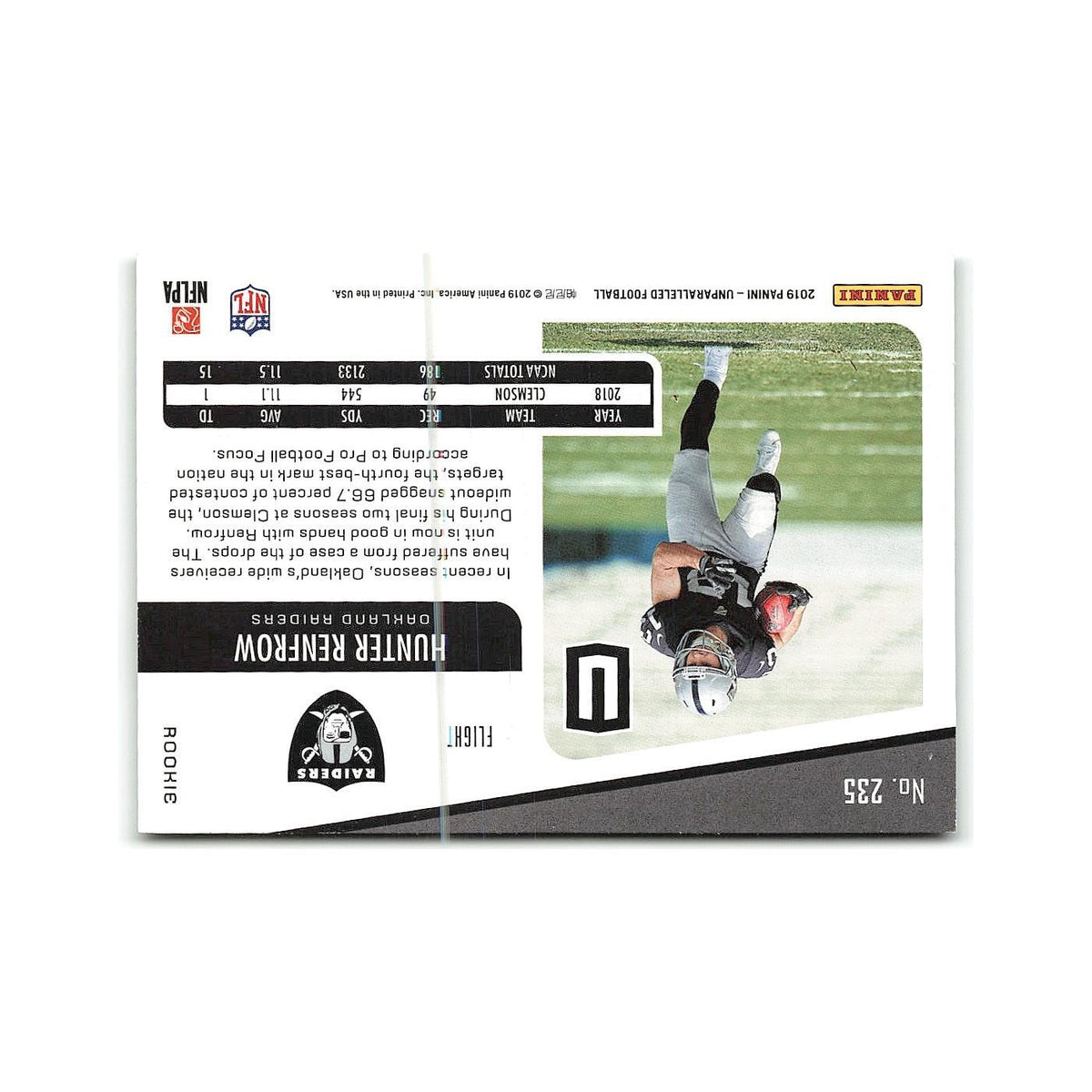 Hunter Renfrow Rookie 2019 Panini Unparalleled Rookie Signatures #235 Raiders NM