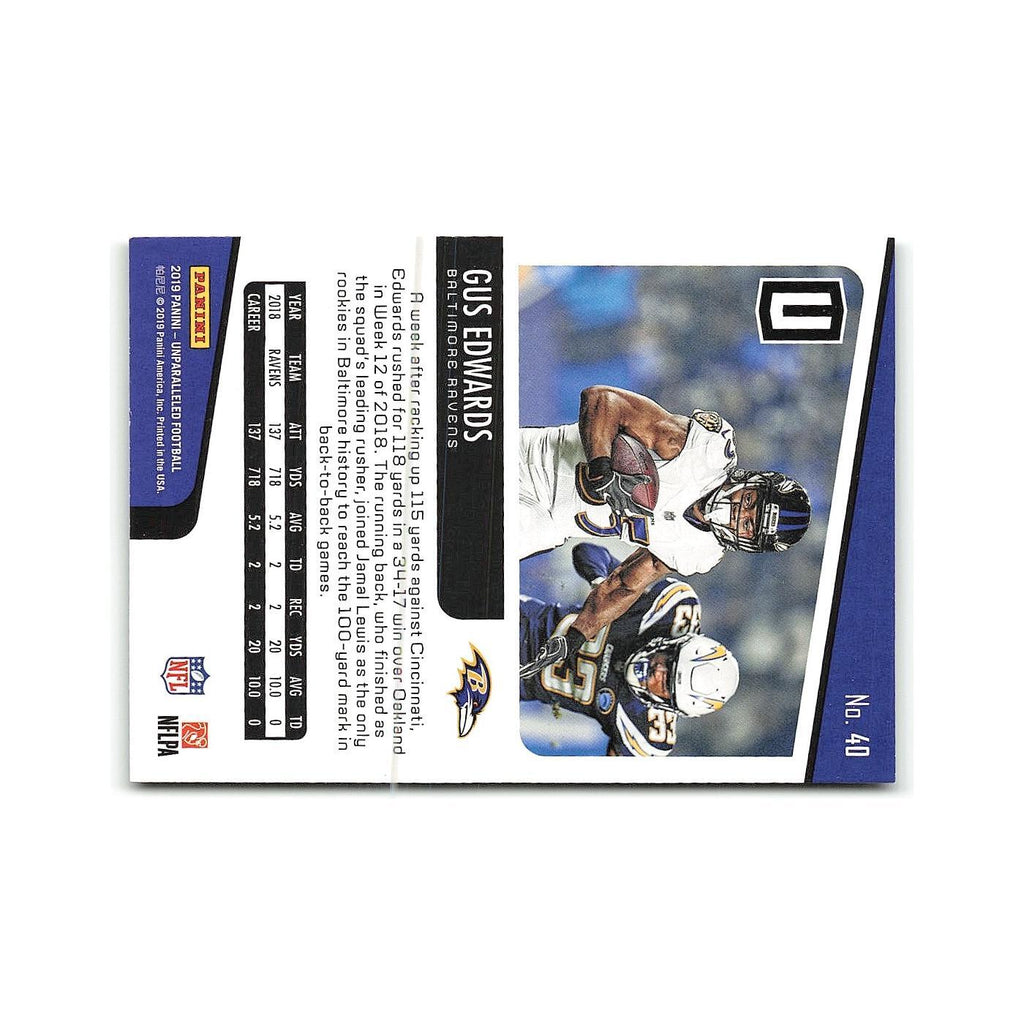 Gus Edwards 2019 Panini Unparalleled #40 Baltimore Ravens Football Card NM