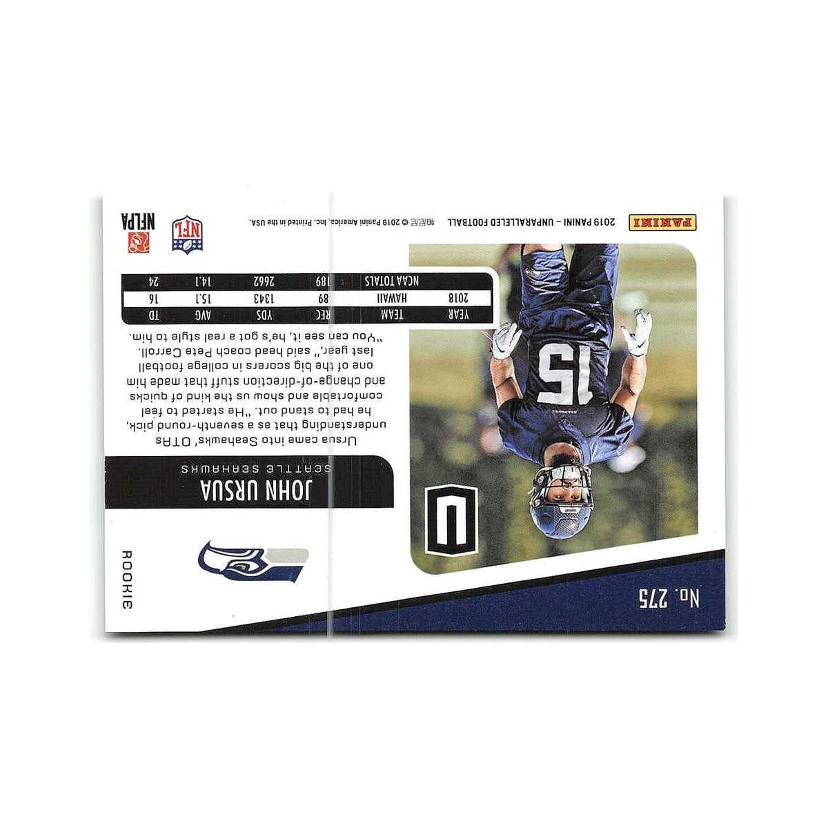 John Ursua Rookie 2019 Panini Unparalleled #275 Seattle Seahawks NM