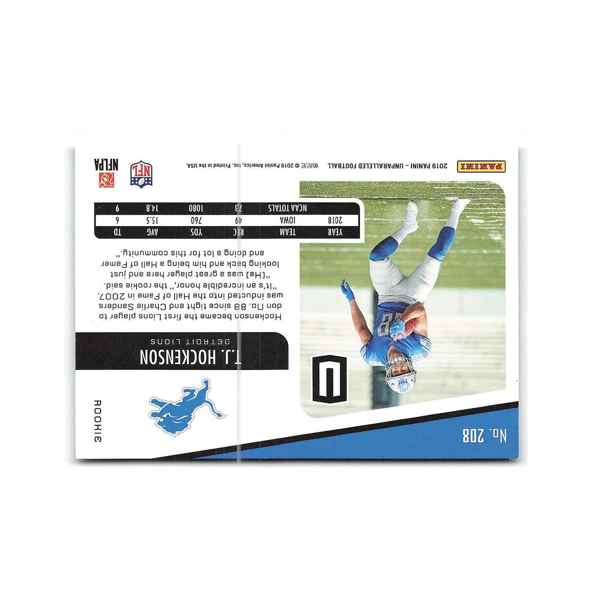 T.J. Hockenson Rookie 2019 Panini Unparalleled #208 Detroit Lions NM