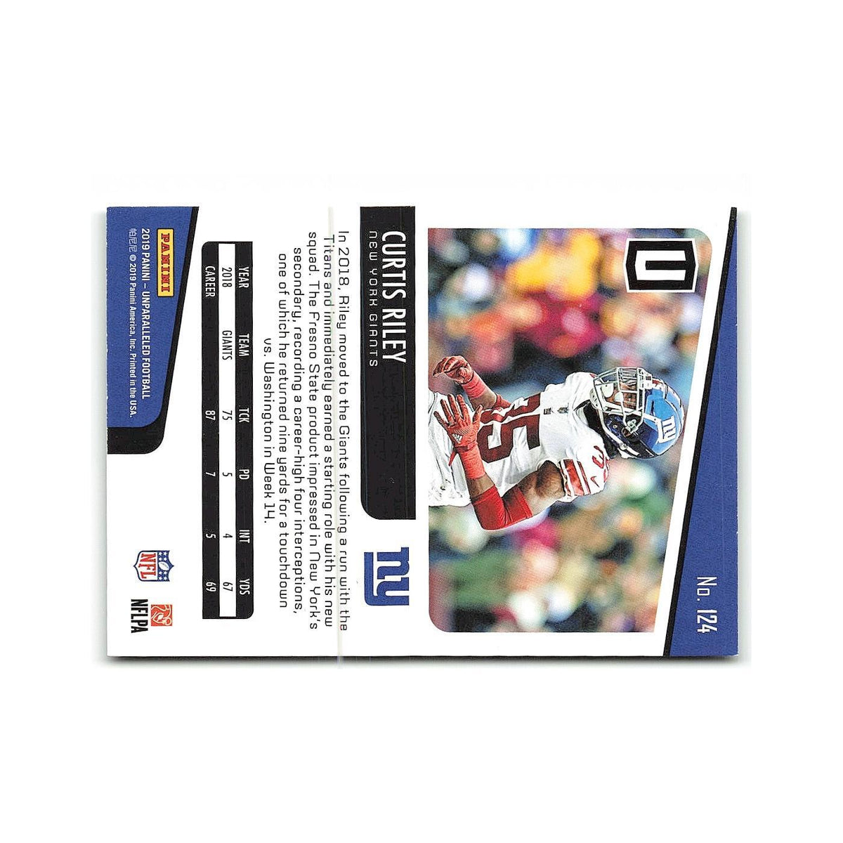 Curtis Riley Rookie 2019 Panini Unparalleled #124 New York Giants NM