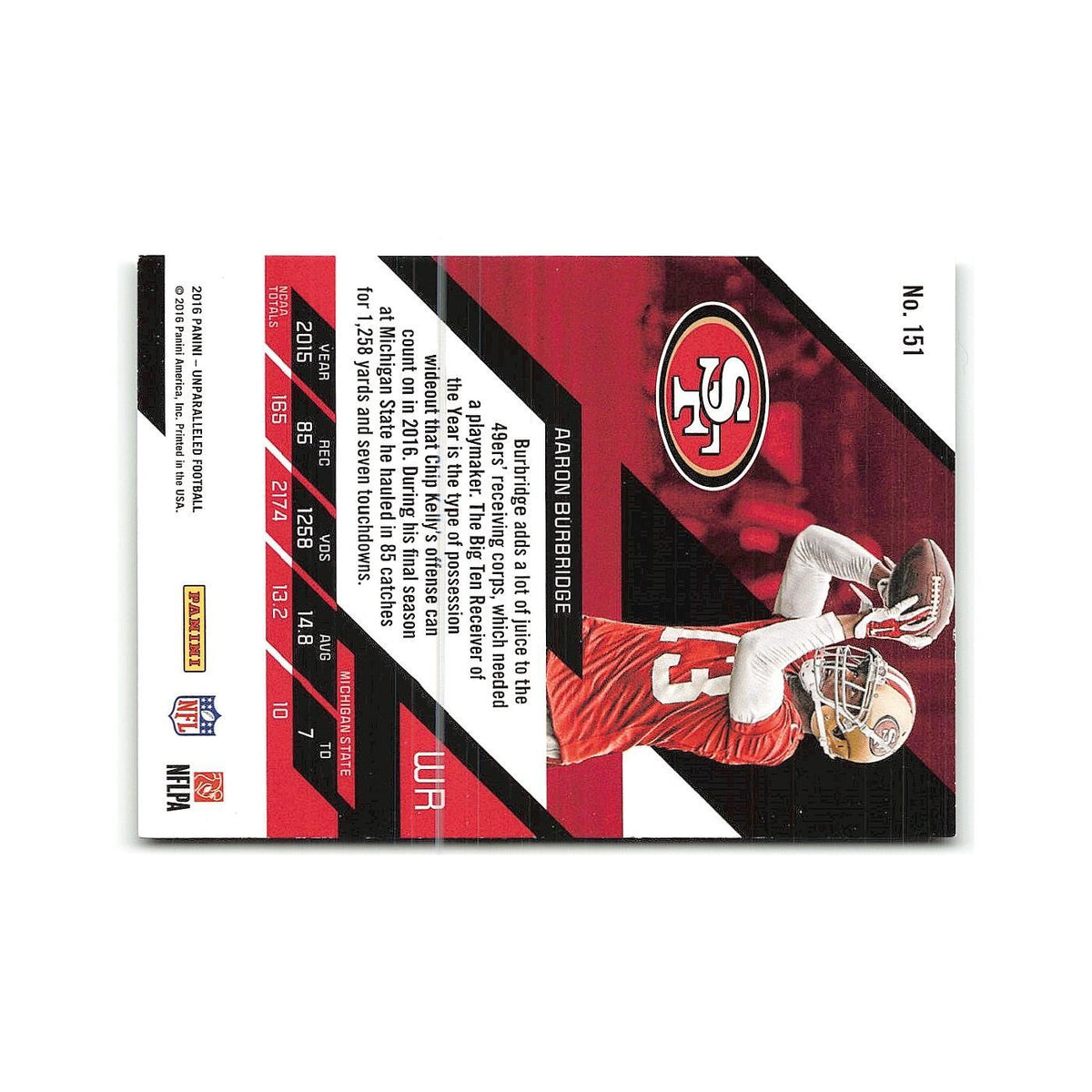 Aaron Burbridge Rookie 2016 Panini Unparalleled #151 San Francisco 49ers NM