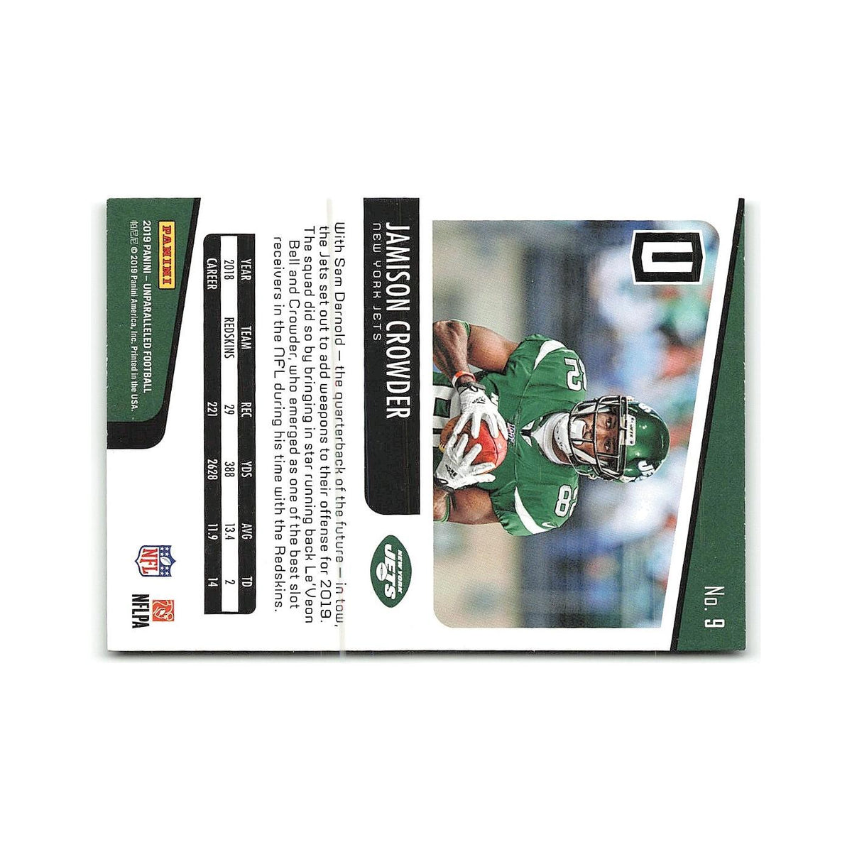 Jamison Crowder 2019 Panini Unparalleled #9 New York Jets Football Card NM