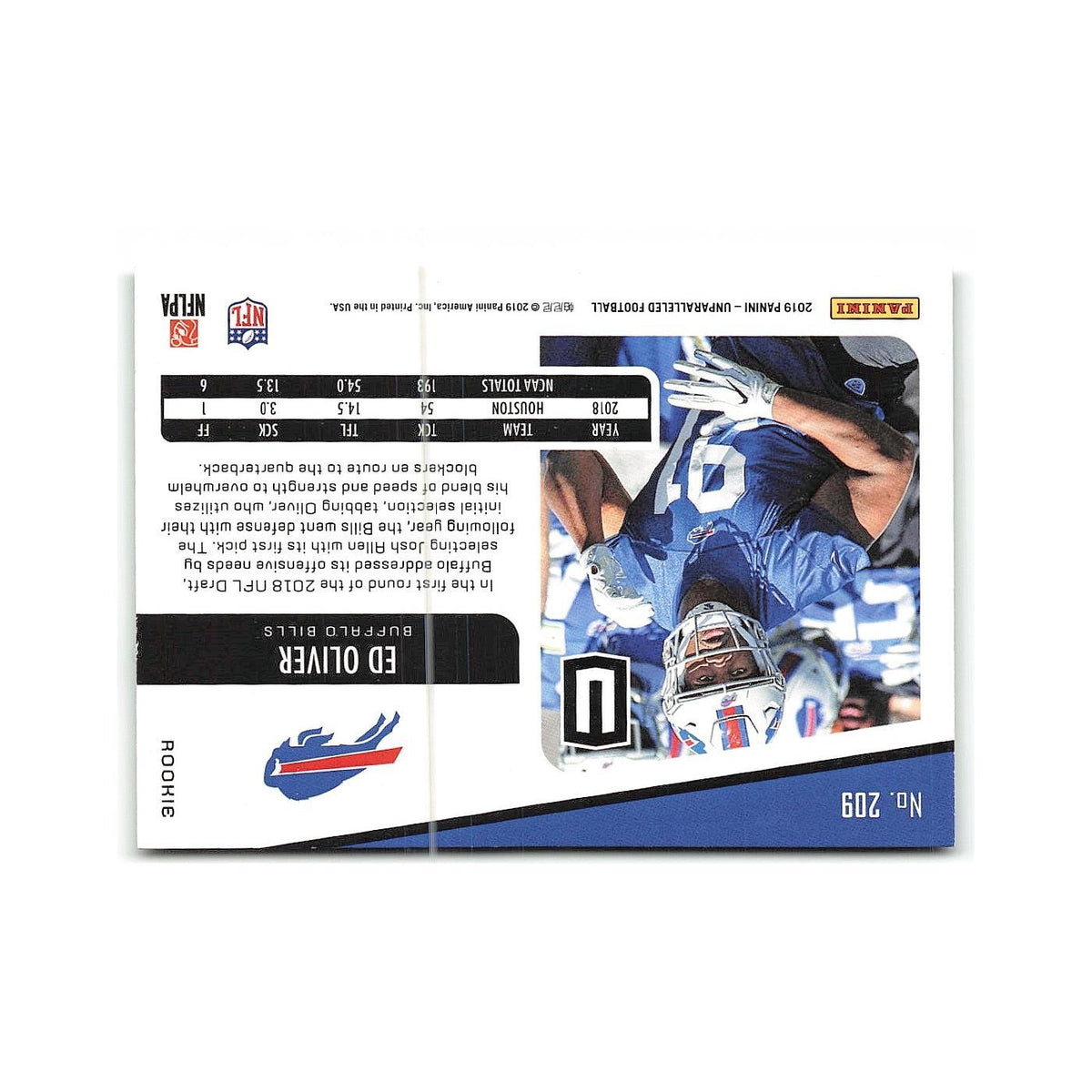 Ed Oliver Rookie 2019 Panini Unparalleled Rookie Signatures #209 Bills NM