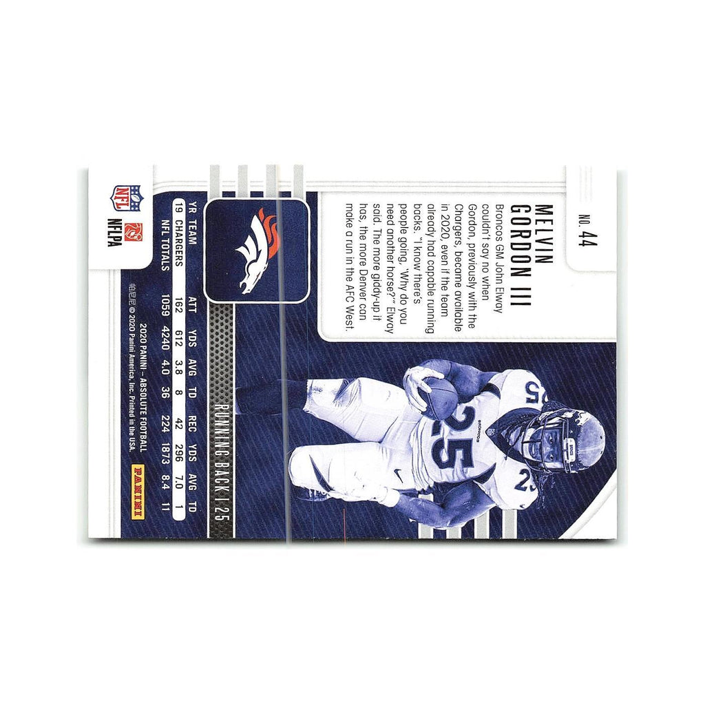 Melvin Gordon III 2020 Panini Absolute #44 Denver Broncos Football Card NM