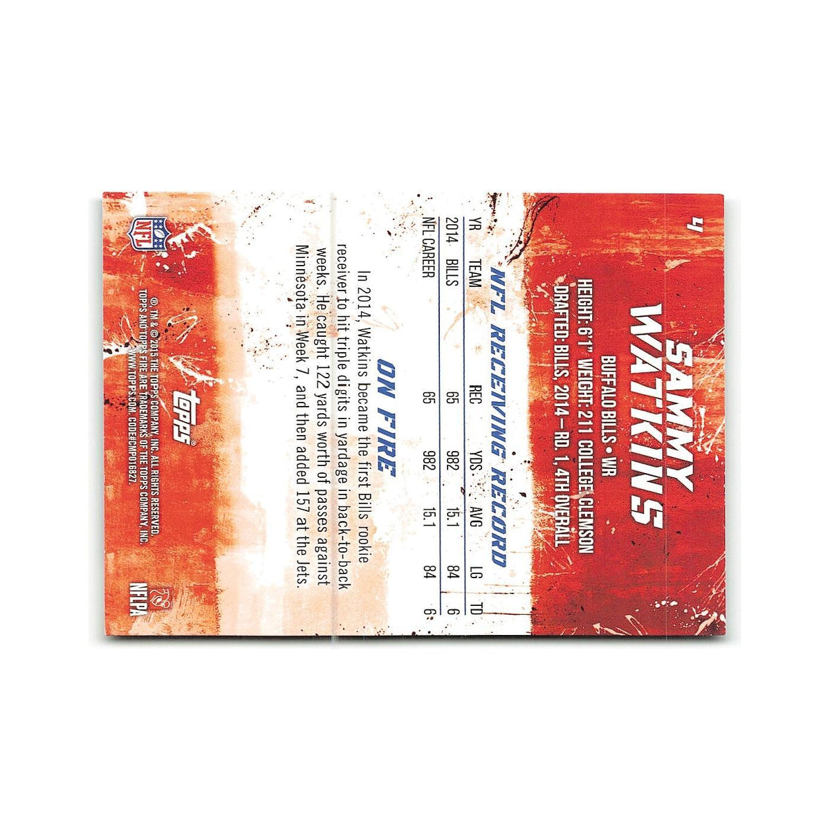 Sammy Watkins 2015 Topps Fire #4 Buffalo Bills Football Card NM