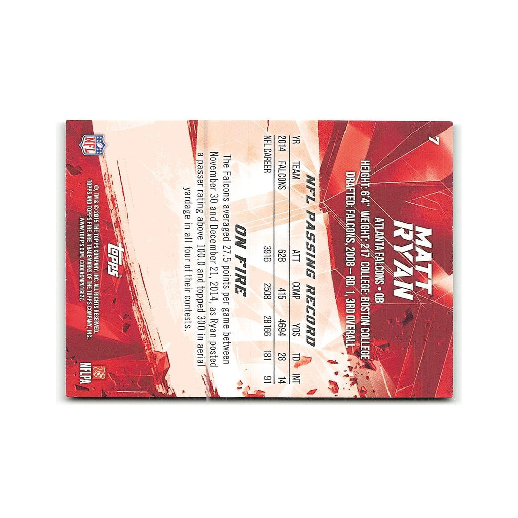 Matt Ryan 2015 Topps Fire #7 Atlanta Falcons Football Card NM