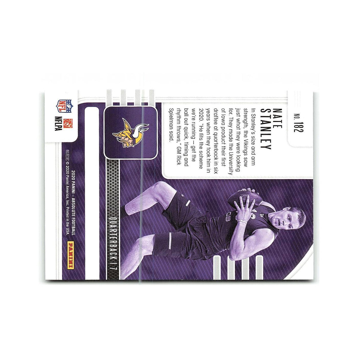 Nate Stanley Rookie 2020 Panini Absolute #182 Minnesota Vikings Football Card NM