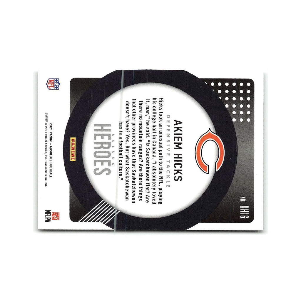 Akiem Hicks 2021 Panini Absolute #UH16 Chicago Bears Football Card NM