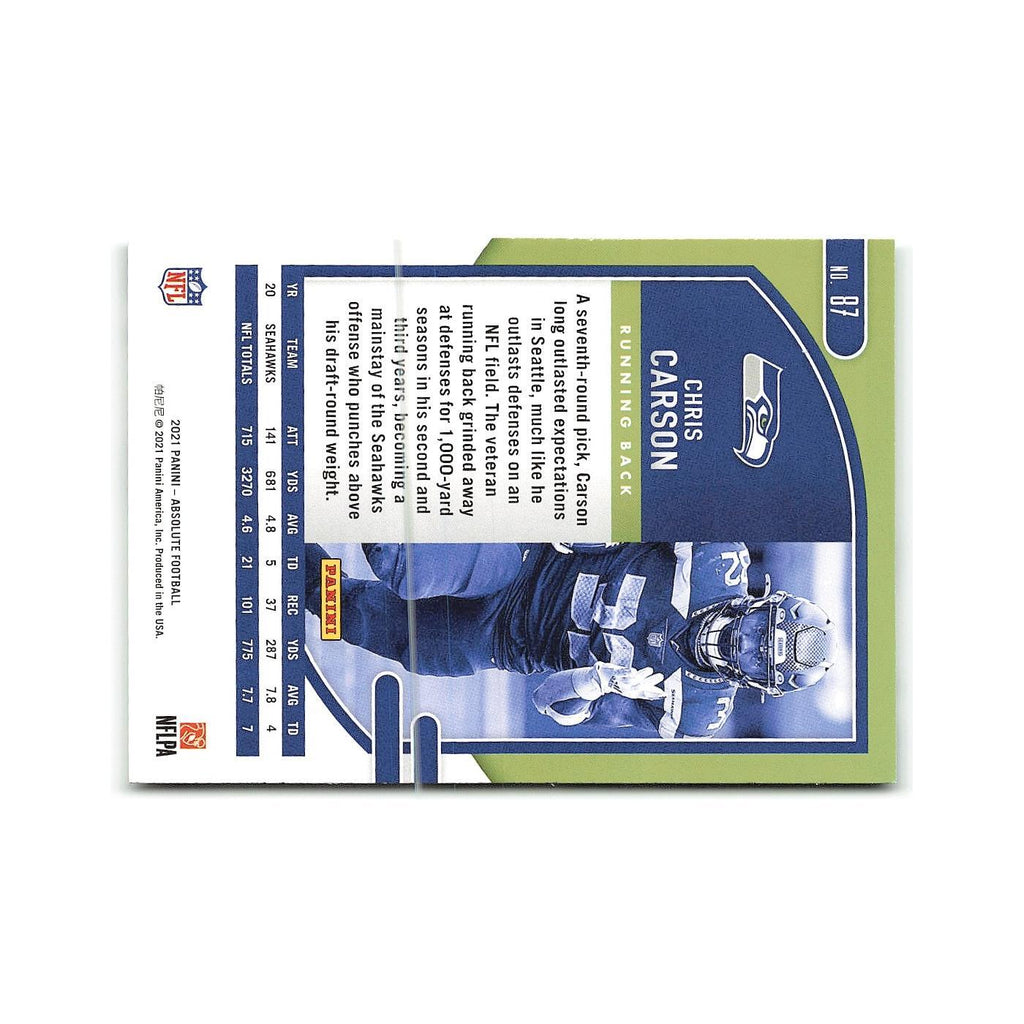 Chris Carson 2021 Panini Absolute #87 Seattle Seahawks Football Card NM