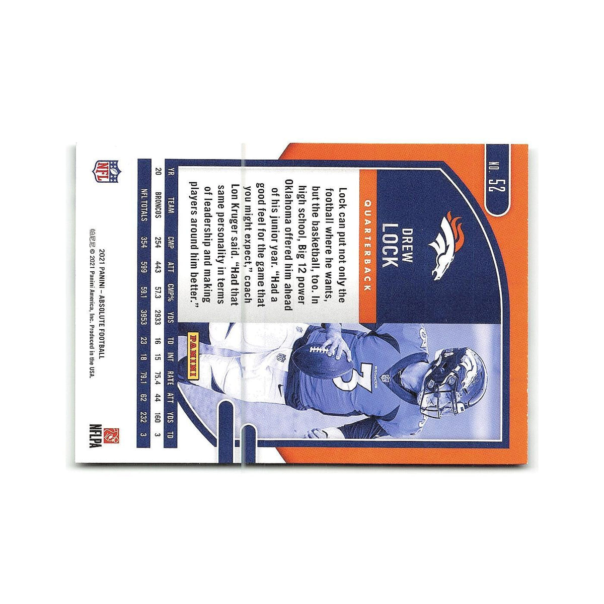 Drew Lock 2021 Panini Absolute #52 Denver Broncos Football Card NM