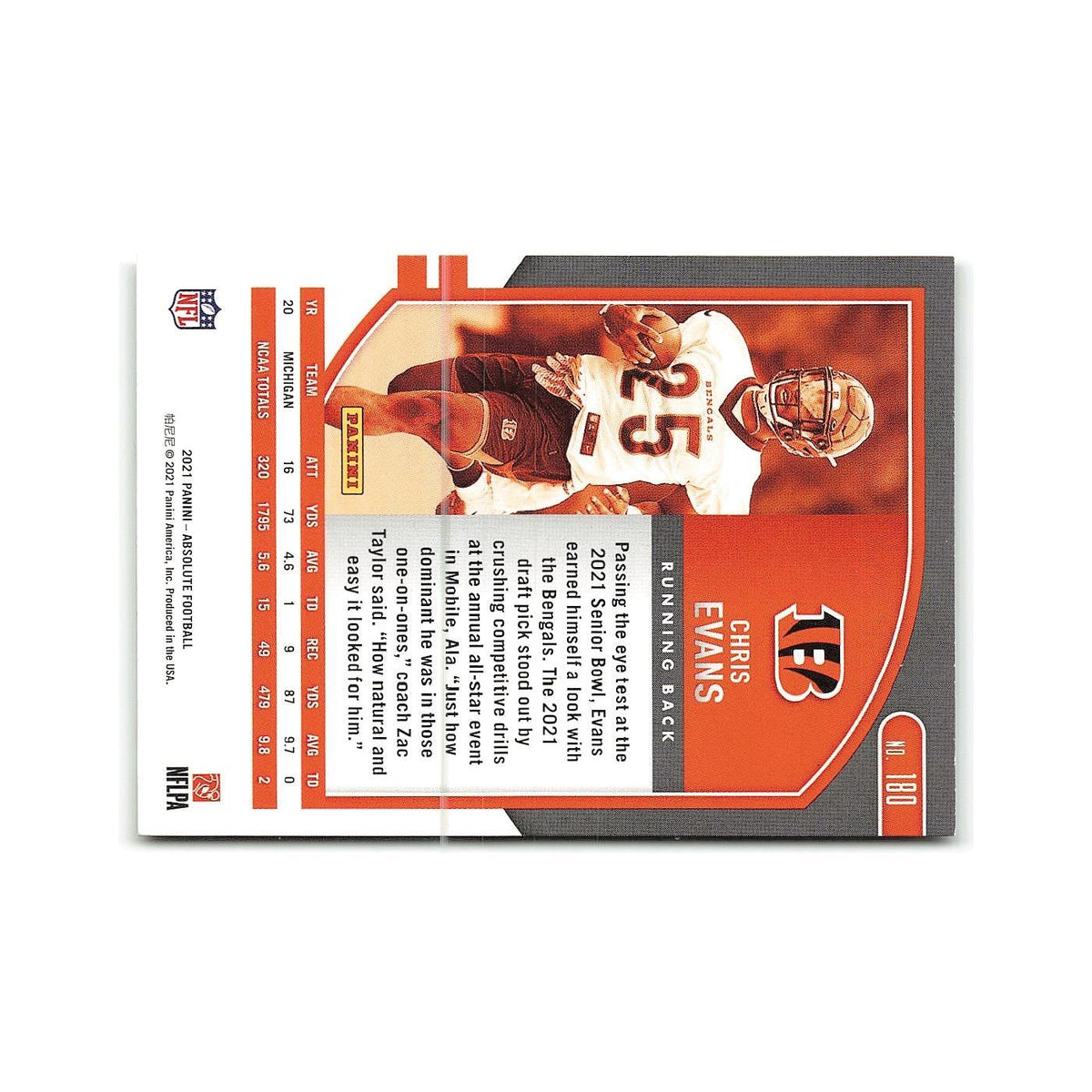 Chris Evans Rookie 2021 Panini Absolute #180 Chicago Bears Football Card NM