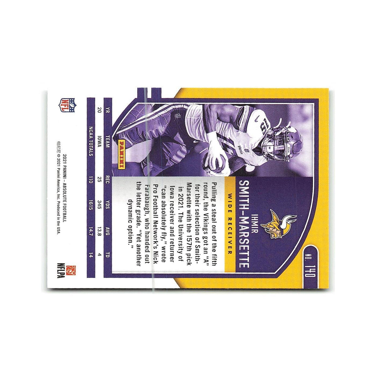 Ihmir Smith-Marsette Rookie 2021 Panini Absolute #140 Minnesota Vikings NM