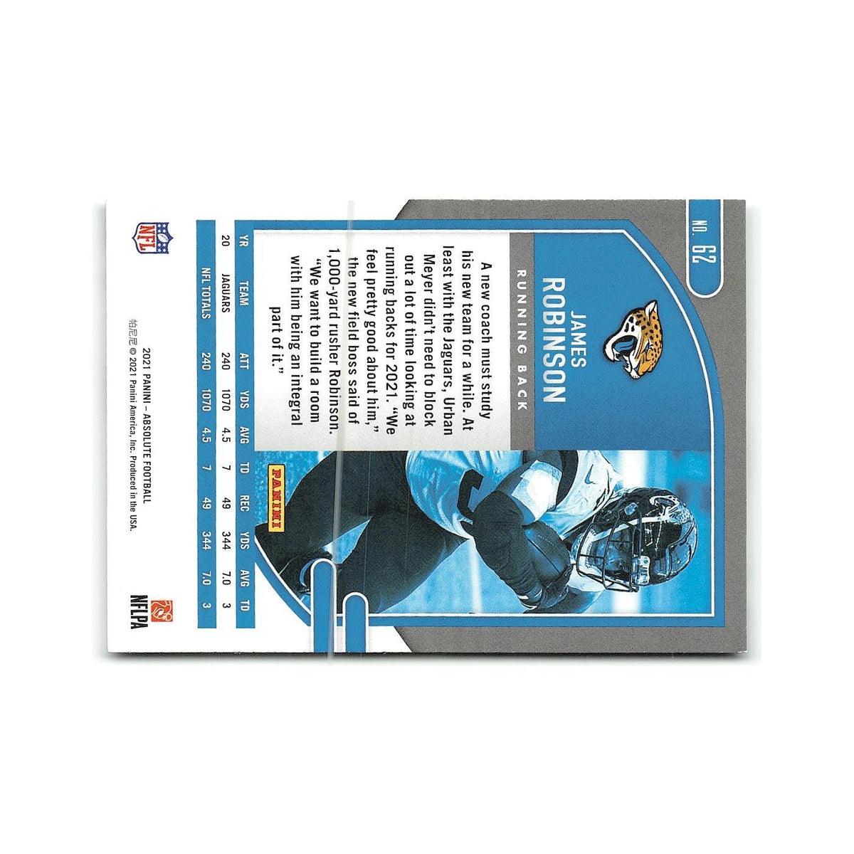 James Robinson 2021 Panini Absolute #62 Jacksonville Jaguars Football Card NM