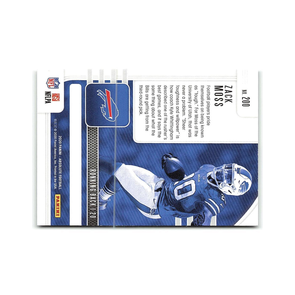 Zack Moss Rookie 2020 Panini Absolute #200 Buffalo Bills Football Card NM