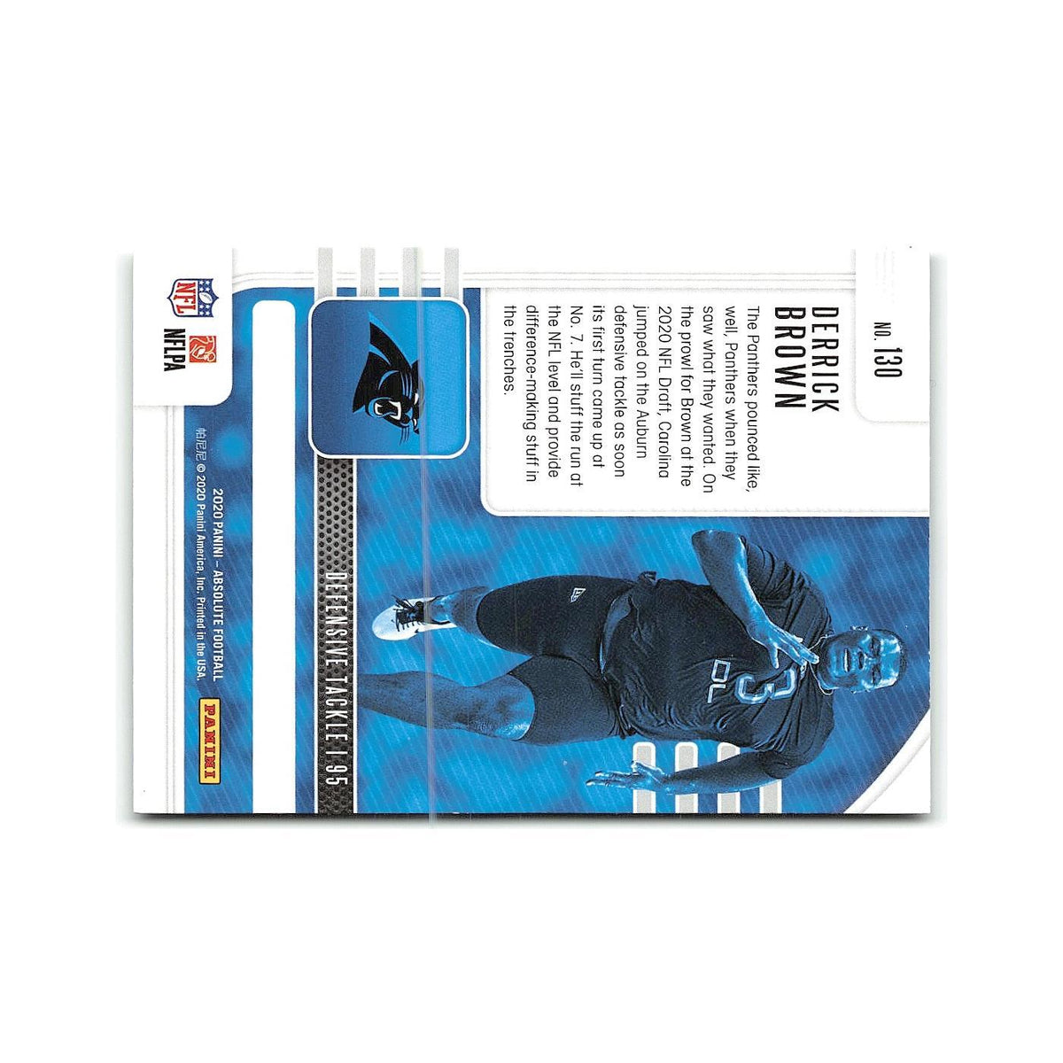 Derrick Brown Rookie 2020 Panini Absolute #130 Carolina Panthers NM