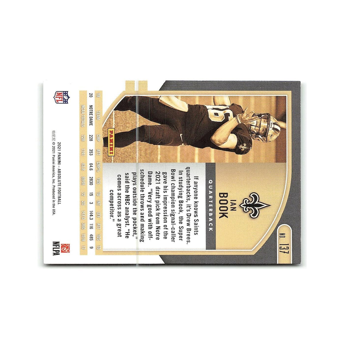 Ian Book Rookie 2021 Panini Absolute #137 New Orleans Saints Football Card NM