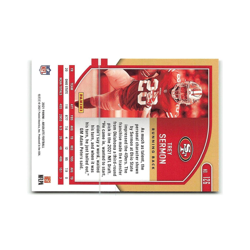 Trey Sermon Rookie 2021 Panini Absolute #126 San Francisco 49ers NM