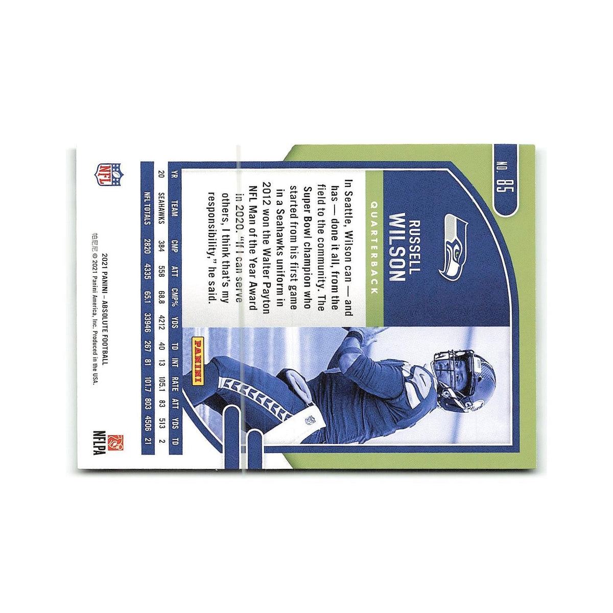 Russell Wilson 2021 Panini Absolute #85 Seattle Seahawks Football Card NM