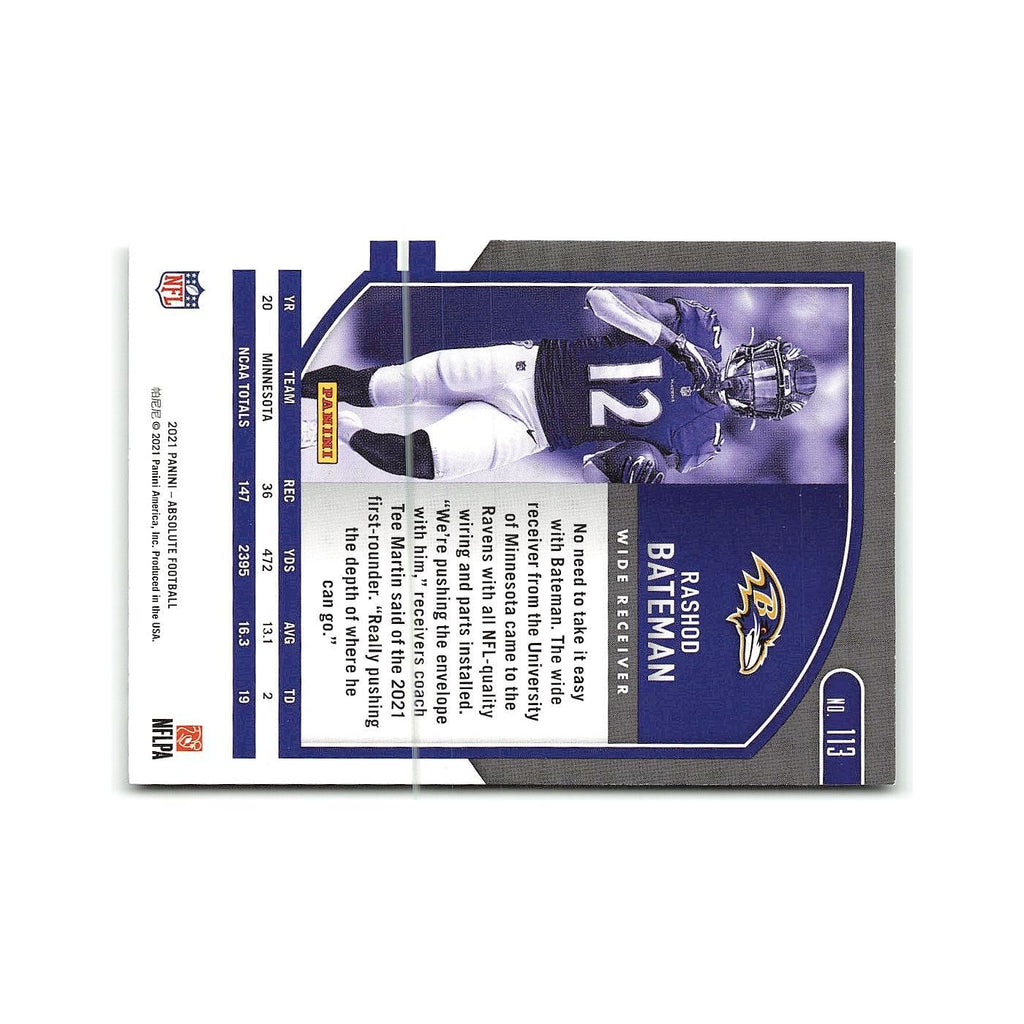 Rashod Bateman Rookie 2021 Panini Absolute #113 Baltimore Ravens NM