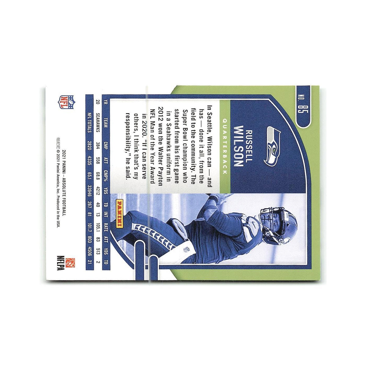 Russell Wilson 2021 Panini Absolute Green #85 Seattle Seahawks Football Card NM