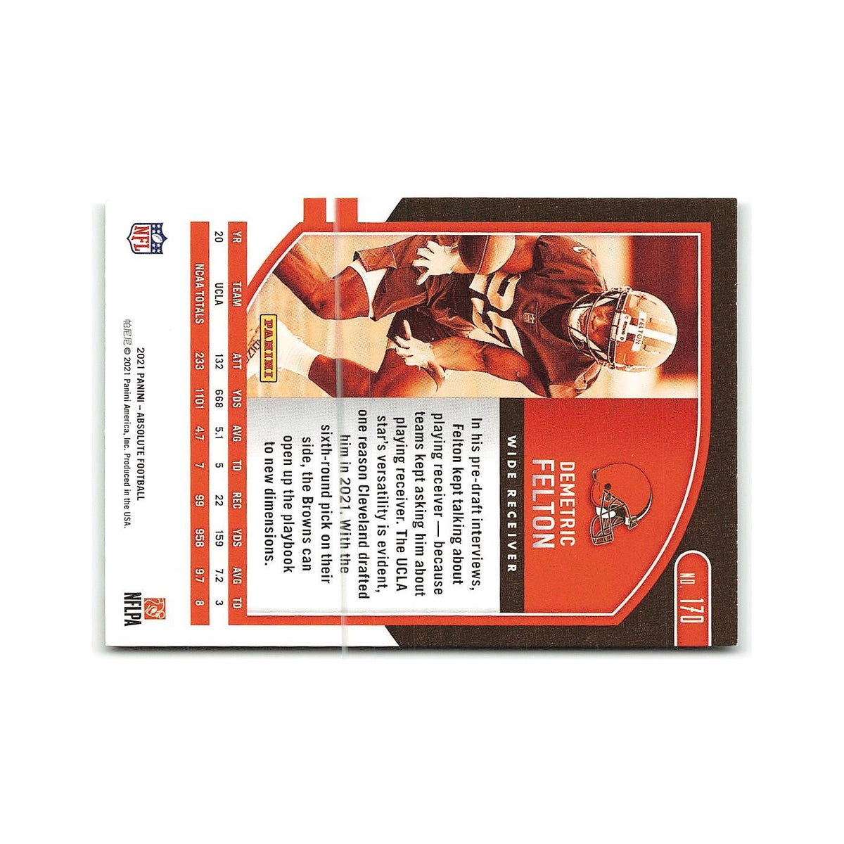 Demetric Felton Rookie 2021 Panini Absolute #170 Cleveland Browns NM