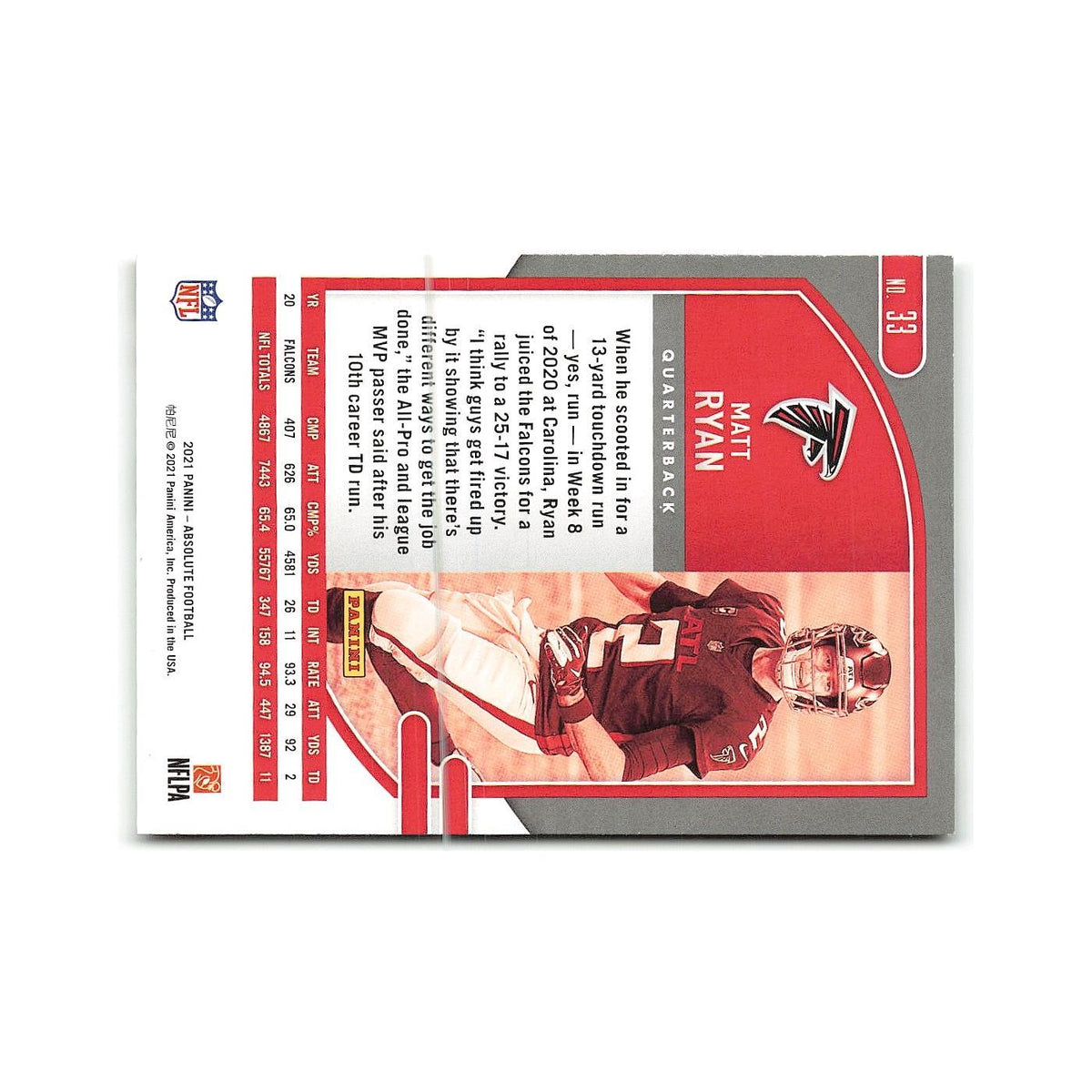 Matt Ryan 2021 Panini Absolute #33 Atlanta Falcons Football Card NM