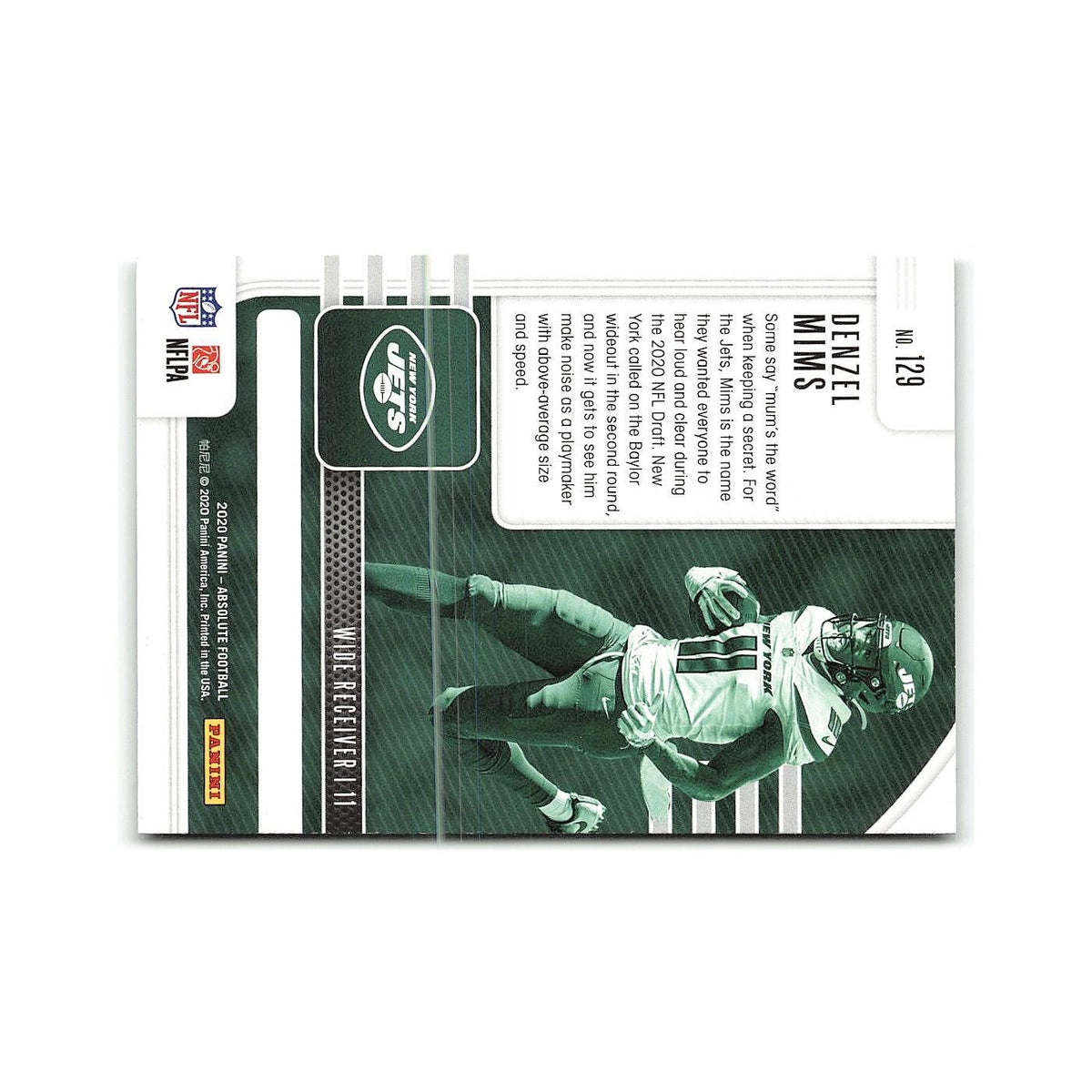 Denzel Mims Rookie 2020 Panini Absolute Green #129 New York Jets NM