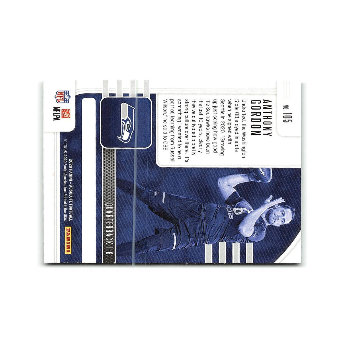 Anthony Gordon Rookie 2020 Panini Absolute #105 Seattle Seahawks NM