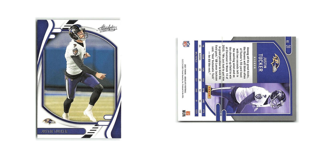 Justin Tucker 2021 Panini Absolute #31 Baltimore Ravens Football Card NM