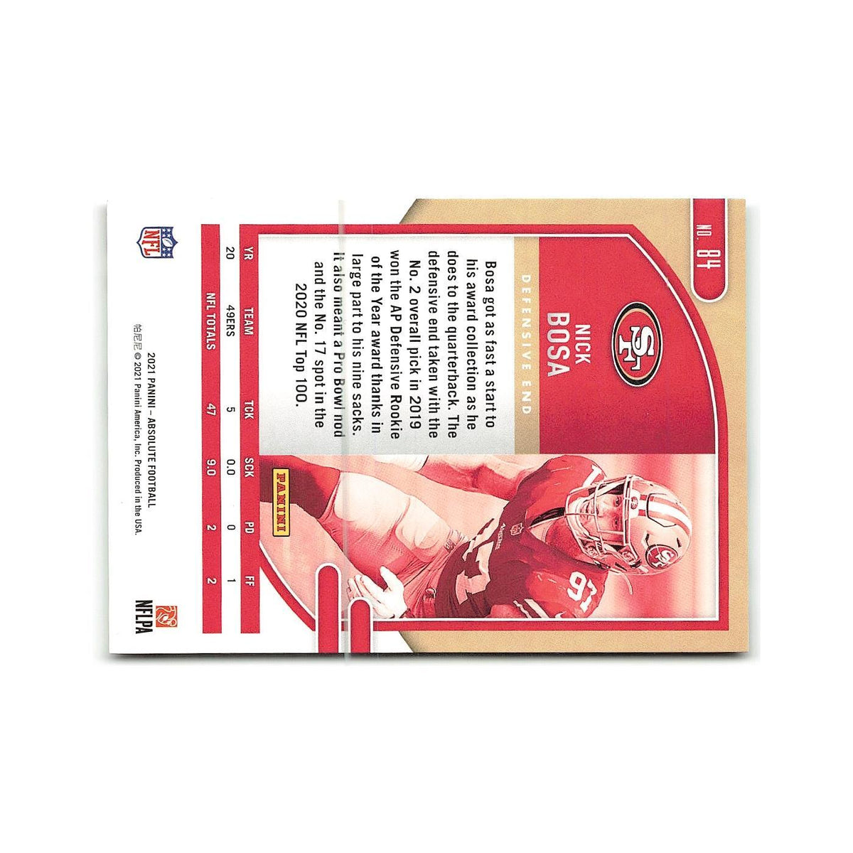 Nick Bosa 2021 Panini Absolute #84 San Francisco 49ers Football Card NM